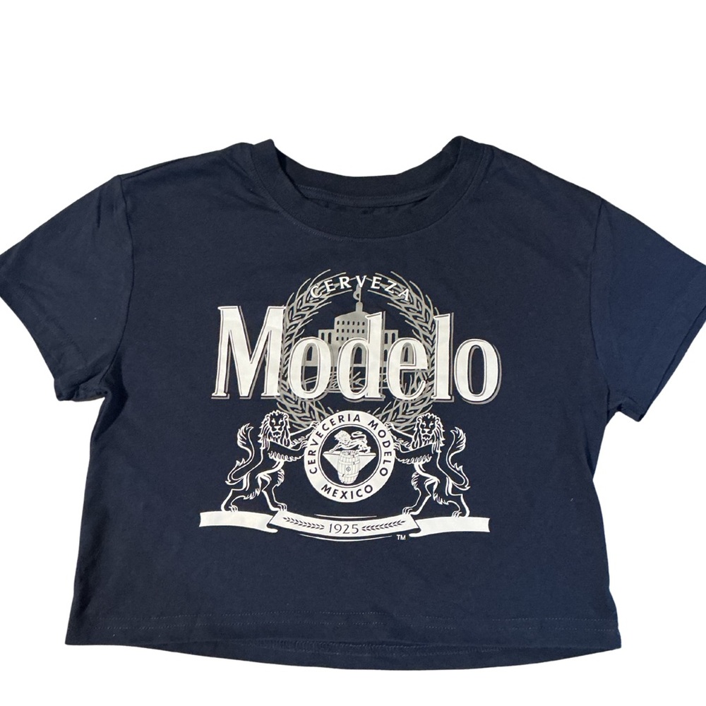 ModelCo Navy Blue Logo Graphic Crop Tee